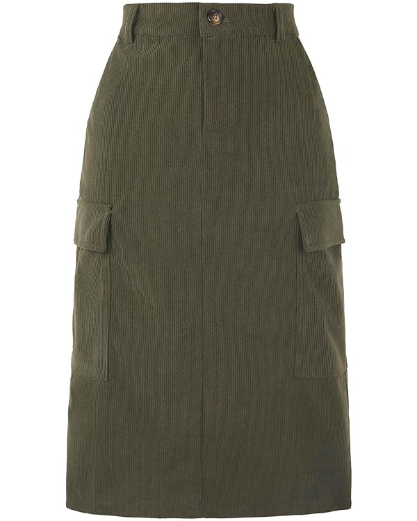 Allegra K Corduroy Cargo Skirts for Women's High Waisted Elastic Back H Line 2025 Fall Midi Skirt | Amazon (US)