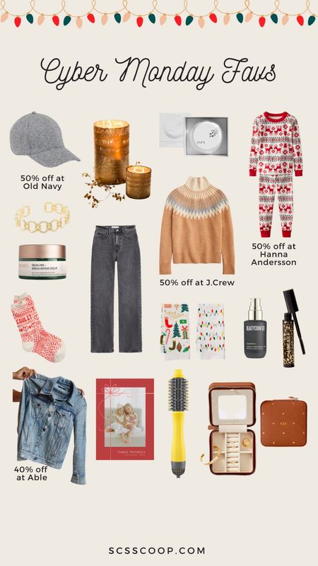 Favorite things on sale for Cyber Monday - so many great holiday gift ideas! 

Flannel baseball cap, fancy candle,  holiday pajamas, Kendra Scott bracelet and jewelry, trendy 90s style jeans, J.Crew fair isle sweater, holiday tea towels, cute holiday socks, my fav beautycounter product, Tarte mascara, able denim jacket, minted holiday cards, drybar drying brush, personalized jewelry travel case 
