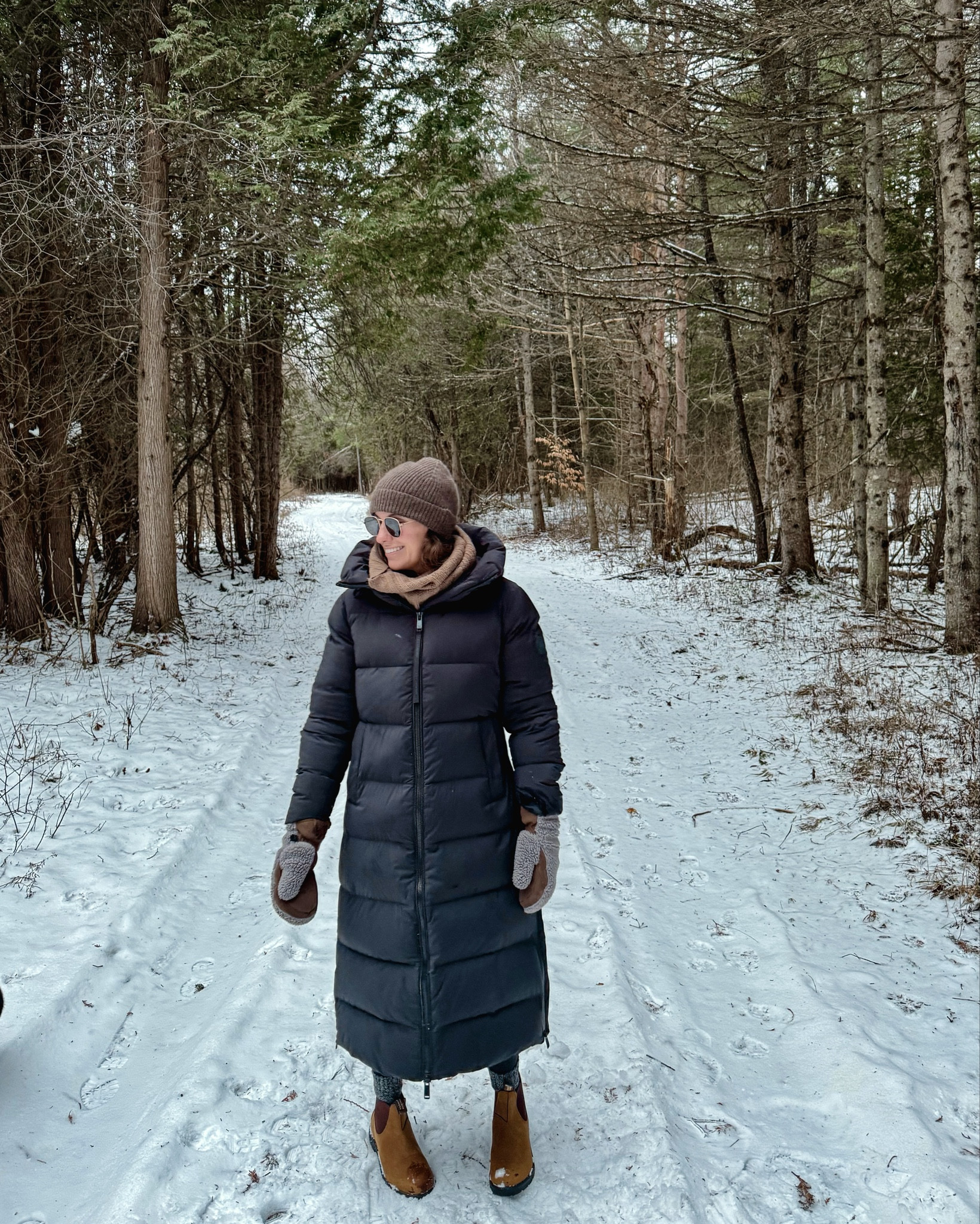 Wearing small in my tee, small in my sherpa pullover and xs in my leggings. My blundstone boots are 6.5 (I sized up a 1/2 size). 

My coat is from The Recycled Planet and sold out, but the Quince one looks identical. Wearing xs! My scarf is older so I linked similar. My hat and mittens are linked. 

#LTKFindsUnder100 #LTKSeasonal #LTKPetite