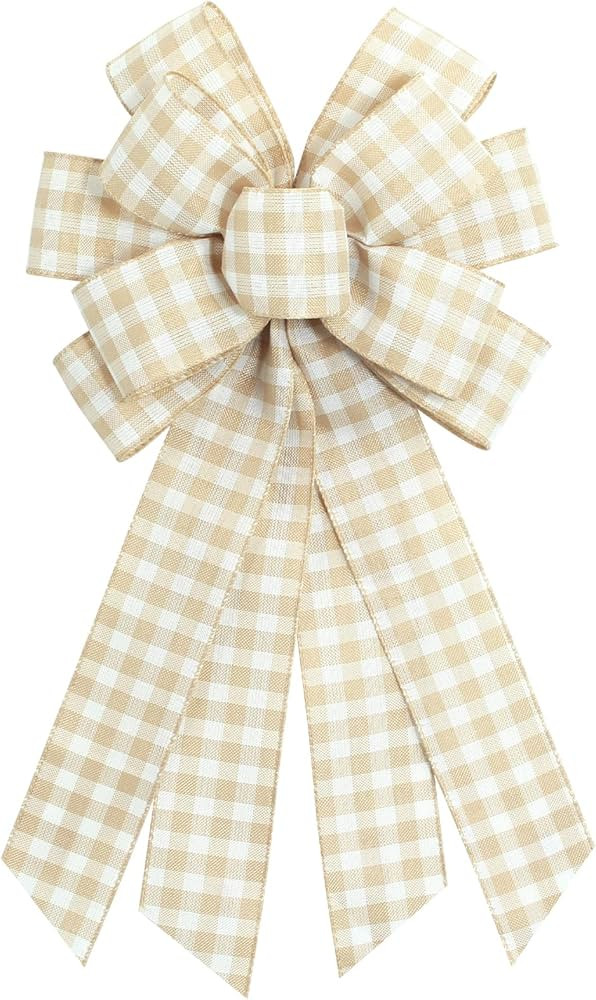 Large Natural Buffalo Plaid Wreath Bows, Farmhouse Burlap Bow for Wreath Rustic Crafts Decorative... | Amazon (US)