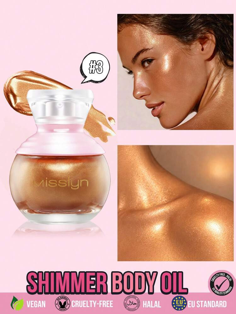 MISSLYN-Body Shimmer Oil, Glitter Body Oil, Coconut Glow Highlighter, Liquid Shimmer Body Makeup,... | SHEIN
