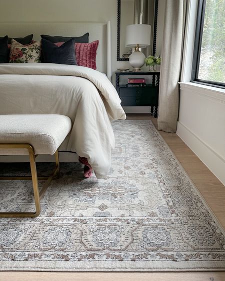 Bedroom neutral rug in Ivory/Sand! I used a 8x10 under a California King bed (probably would have done a 9x12 but I didn’t have the width in this room). This rug is the perfect transitional piece that is a mix of ivory, beige, taupe and grey — matches with so much!

#LTKstyletip #LTKsalealert #LTKhome