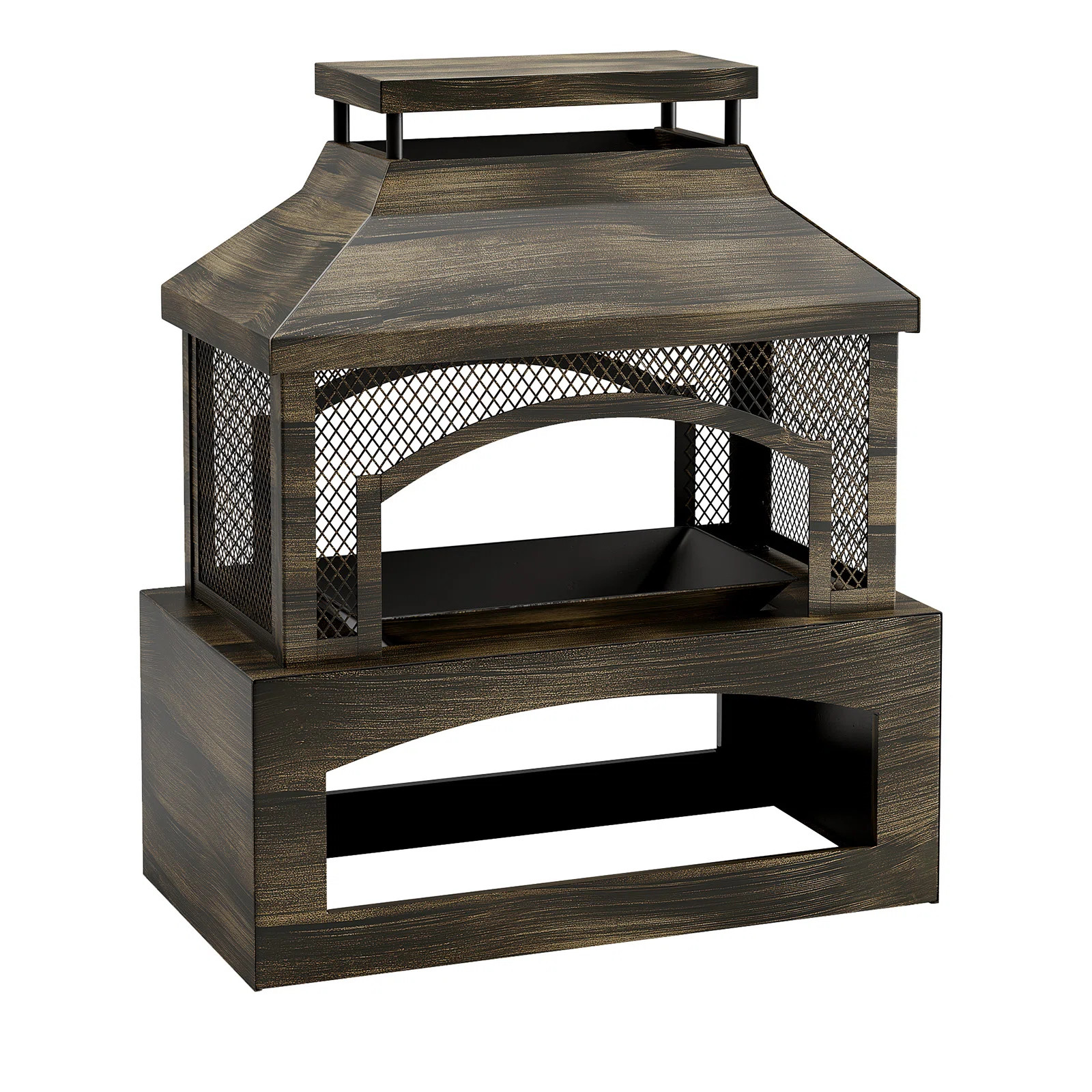37 Inch Outdoor Wood Burning Fireplace with Wood Storage and Fire Poker, Large Metal Fire Pit for... | Wayfair North America