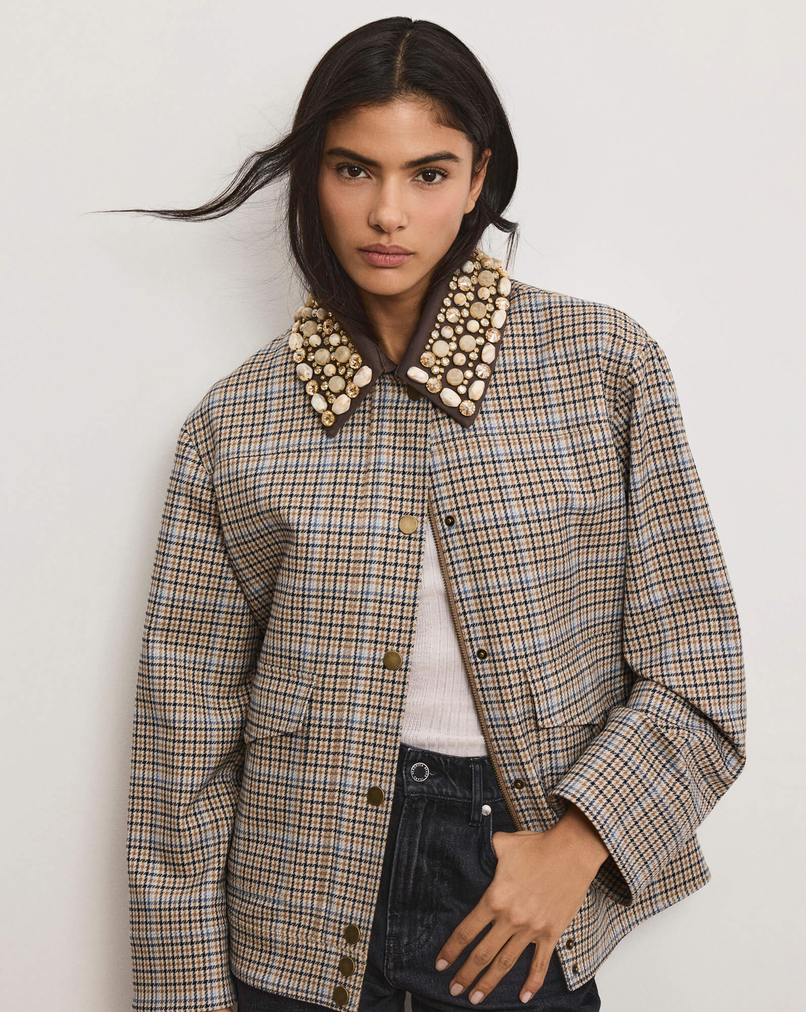 Kasper Plaid Chore Jacket in Brown & Blue | Veronica Beard | Veronica Beard
