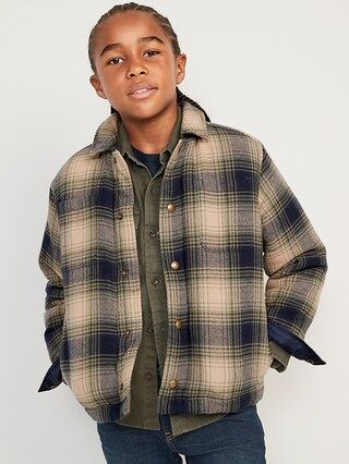 Cozy Plaid Flannel Sherpa-Lined Shacket for Boys | Old Navy (US)