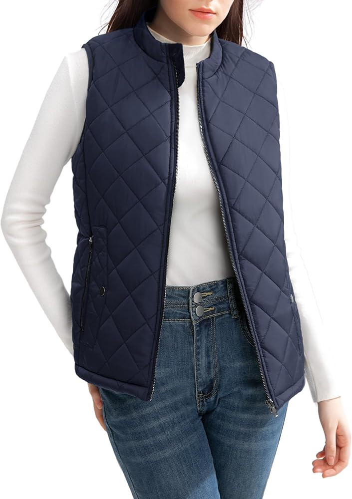 ROSE LETTER Women's Vest, Quilted Puffer Water-Resistant Zip With Pockets | Amazon (US)