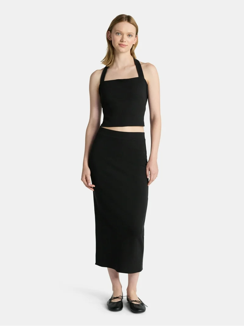 No Boundaries Square Neck Halter Top and Midi Skirt Set, 2-Piece, Women's | Walmart (US)