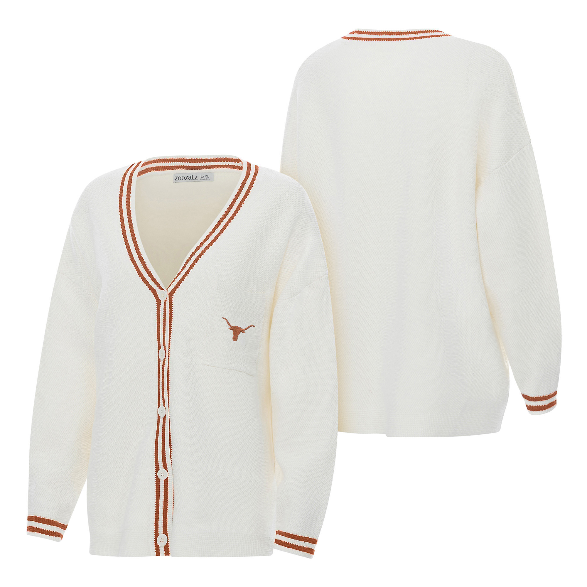 Women's ZooZatz Cream Texas Longhorns Striped Knit Button-Up Cardigan | Fanatics