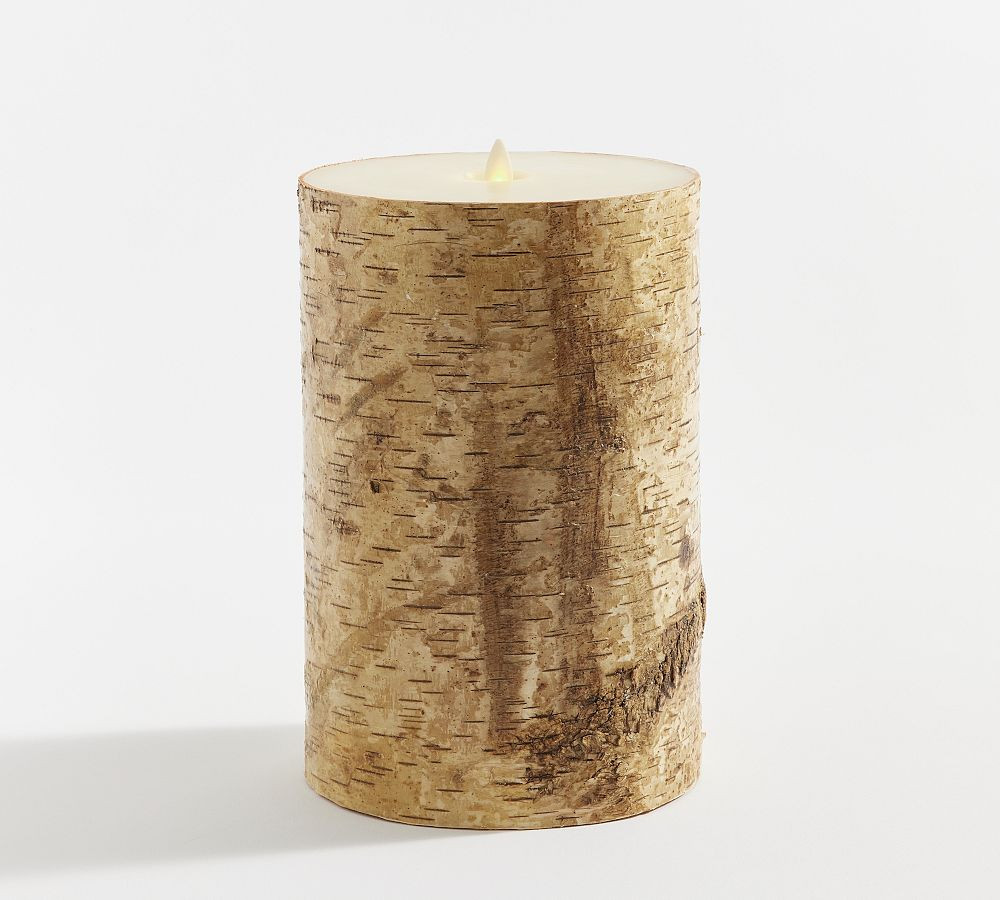 Premium Flickering Flameless Wax Pillar Candles - Textured Birch | Pottery Barn (US)