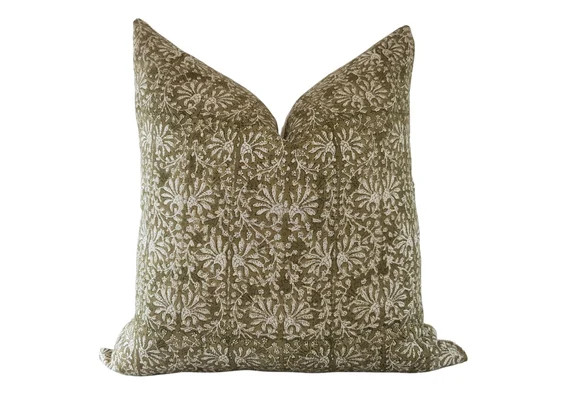 OLIVE  Green Handblock Linen Cushion Cover Pattern Linen | Etsy | Etsy (UK)