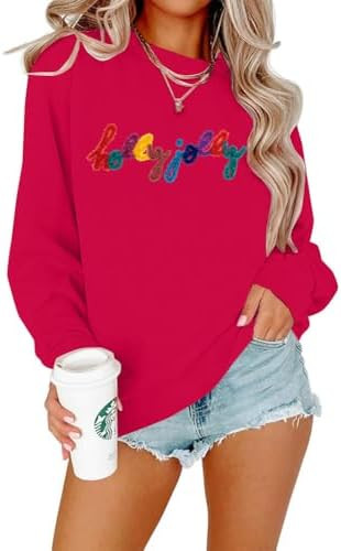ASTANFY Christmas Sequins Sweatshirts Women Jolly Glitter Patch Crewneck Sweater Xmas Long Sleeve... | Amazon (US)