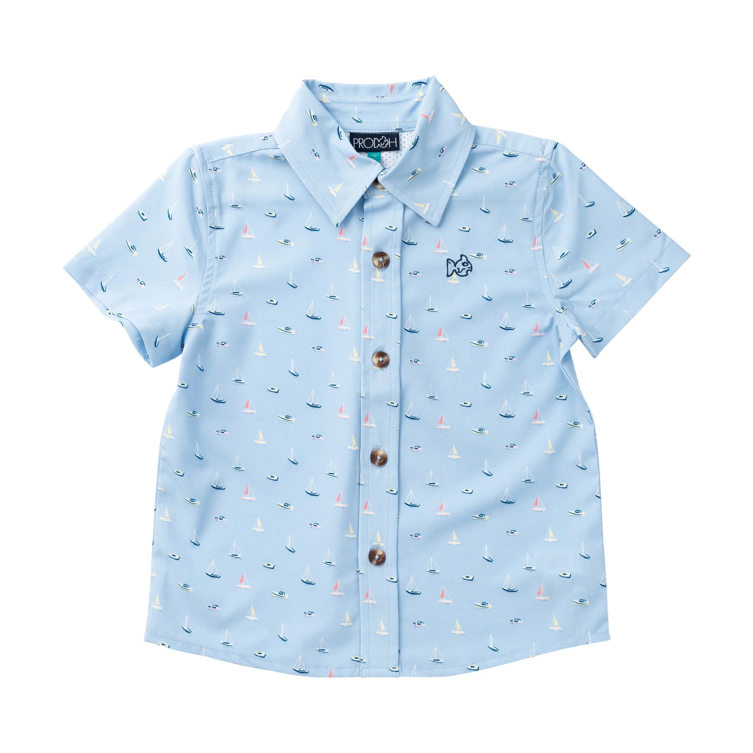 Boys' Short Sleeve Button Down Shirt — Windsurfer Boats in the Bay Print | PRODOH