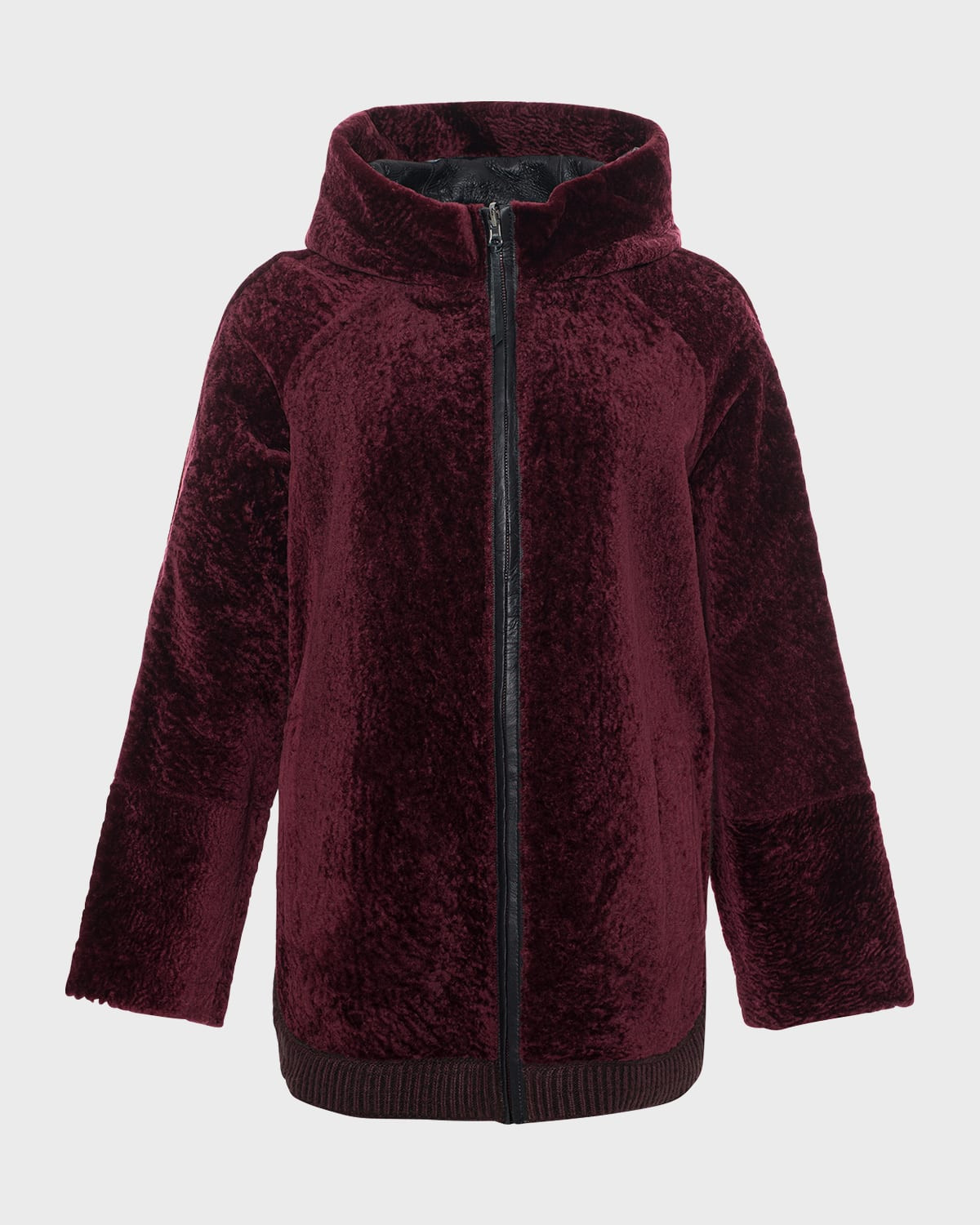 Reversible Shearling Lamb Zip Parka Jacket With Side Slits | Neiman Marcus