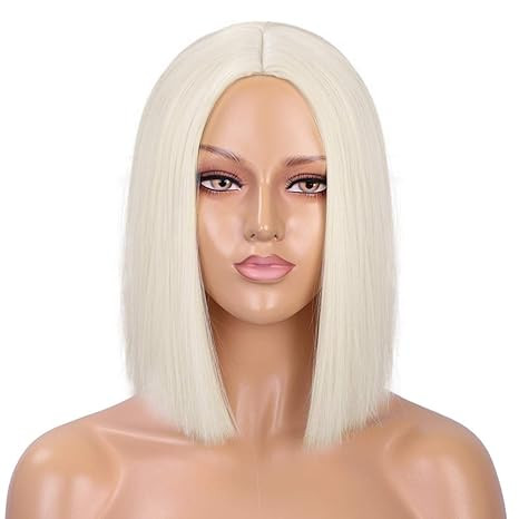 ENTRANCED STYLES Platinum Blonde Wig Straight Hair Short Bob Wigs for Women Middle Part Shoulder ... | Amazon (US)