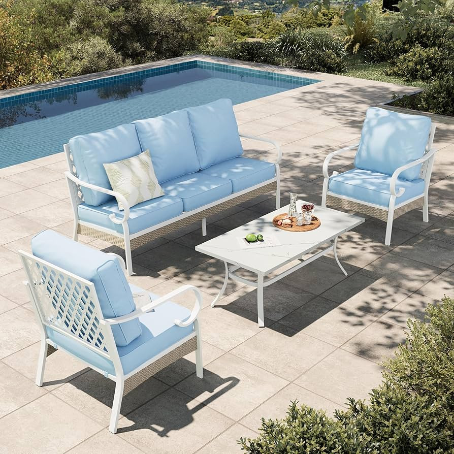 HERA'S HOUSE 4-Piece Patio Furniture Set with Metal & Rattan Design, Includes 2 Fixed Chairs, 3-S... | Amazon (US)