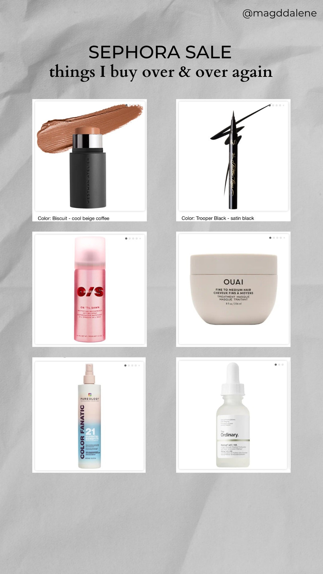 Die on a hill for these. Just trust me. I take full responsibility for these recommendations. 
🤍 contour stick- this and a dump beauty blender, don’t try to fight me. Throw away all the other contour stuff you have. Also it’s so small, pretty, practical and easy to travel with. There is no better. 
🤍 eyeliner - been using this for years. I would very much like to know if you think there is anything better out there. 
🤍 setting by spray - puts my makeup in jail, because it’s not going anywhere. 
🤍 hair mask - I have thin hair and oui has all my money, because this leaves my hair soft and nourished. I use it once a week instead of a conditioner.
🤍 leave in conditioner - this on wet hair + oil on ends after I blow dry my hair cured my split ends. I will never ditch this product. 
🤍 Matrixyl - peptide for dynamic wrinkles. I use it under tretinoin to avoid damaging the skin barrier. I just love her. 

#LTKSaleAlert #LTKBeauty #LTKFindsUnder50