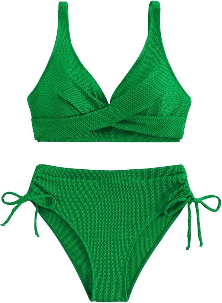 SweatyRocks Women's 2 Piece Bikini Swimsuit Wrap Drawstring High Waisted Bathing Suit | Amazon (US)
