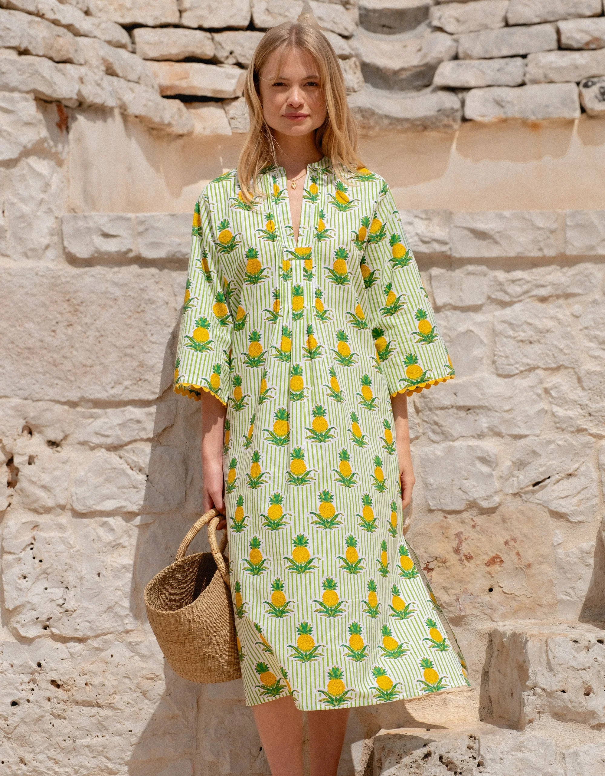 Pineapple Stripe Thasos Kaftan | Pink City Prints UK