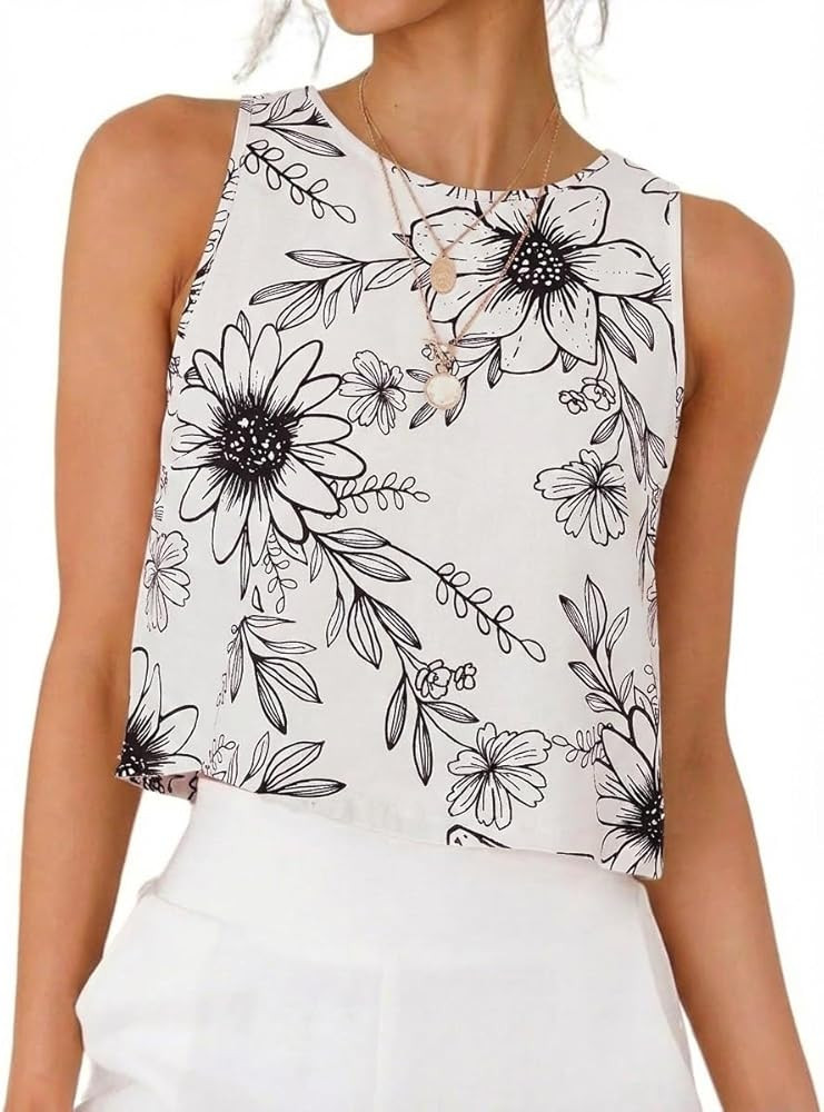 IDEALSANXUN Womens Linen Crop Tank Tops 2026 Spring Summer Beach Sleeveless Tops | Amazon (US)