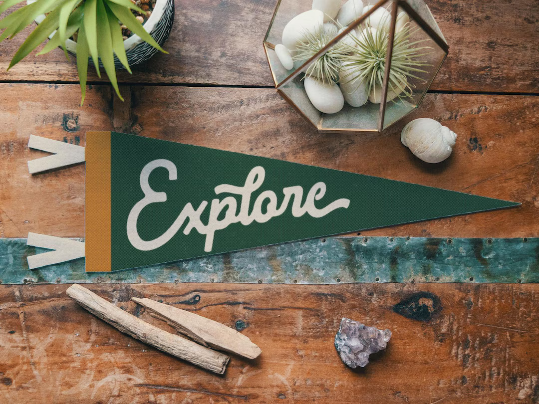 Explore Felt Pennant | Vintage Adventure Design, Fun Kids' Room Decor, Typography Gift for a Frie... | Etsy (US)
