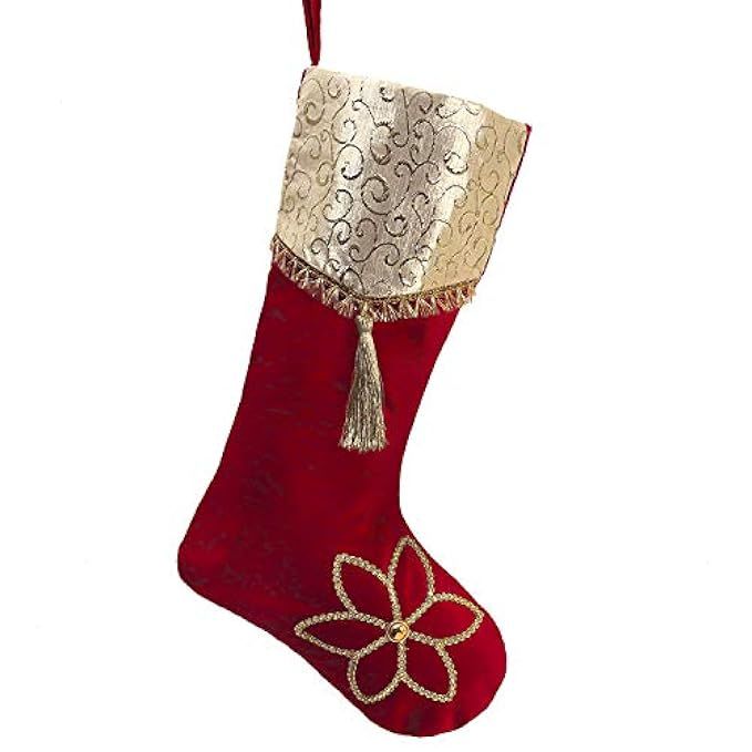 Valery Madelyn Luxury Red Gold 21" Christmas Stockings with Christmas Flower and Jacquard Cuff, Them | Amazon (US)