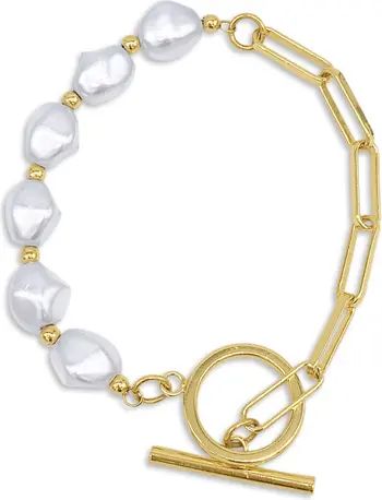 14K Yellow Gold Plated Chain Toggle 10mm Pearl Bracelet | Nordstrom Rack