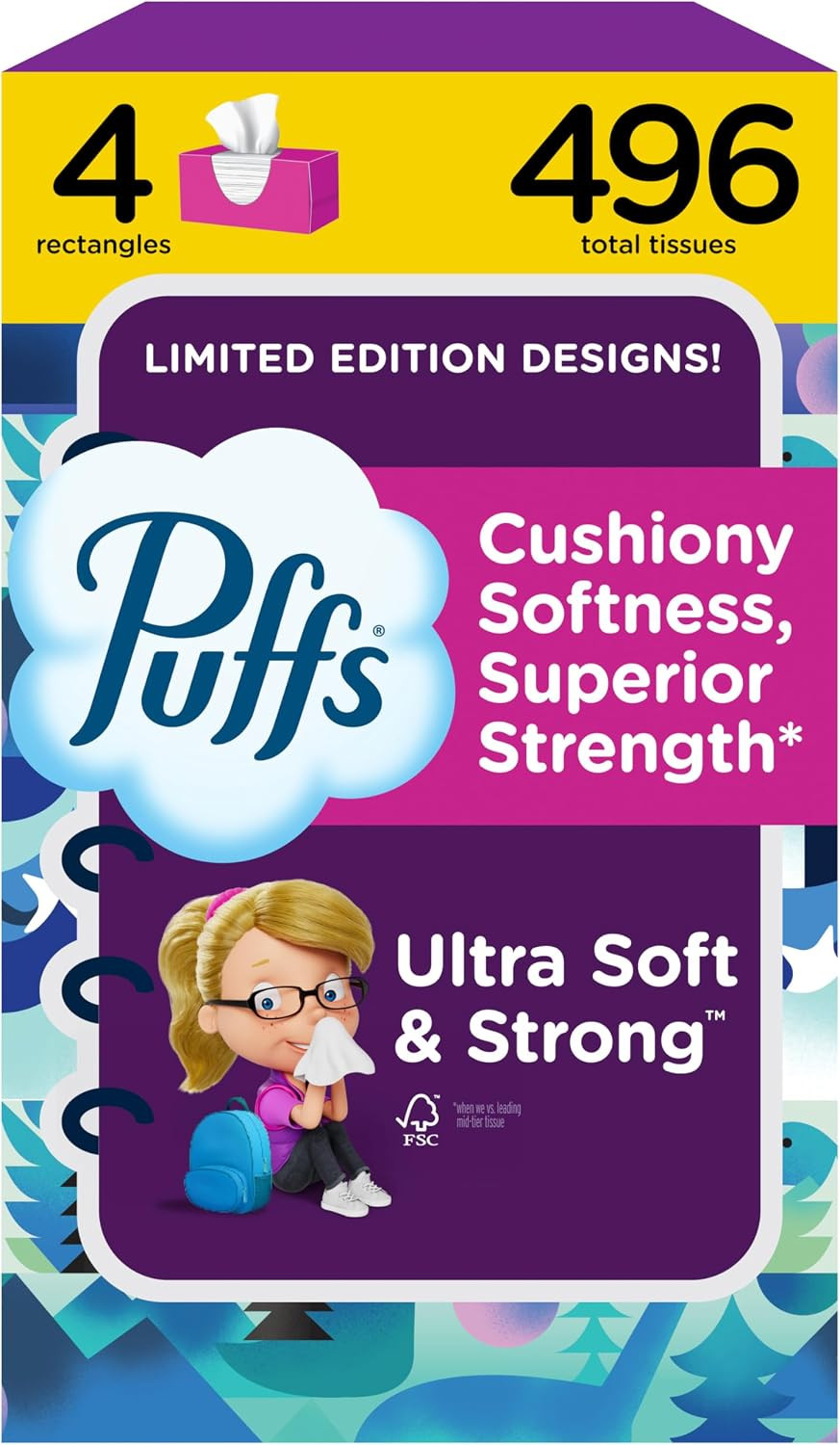 Puffs Facial Tissues Ultra Soft, 4 Family Boxes, 124 Facial Tissues per Box, Allergies and Colds (Packaging May Vary) | Amazon (US)