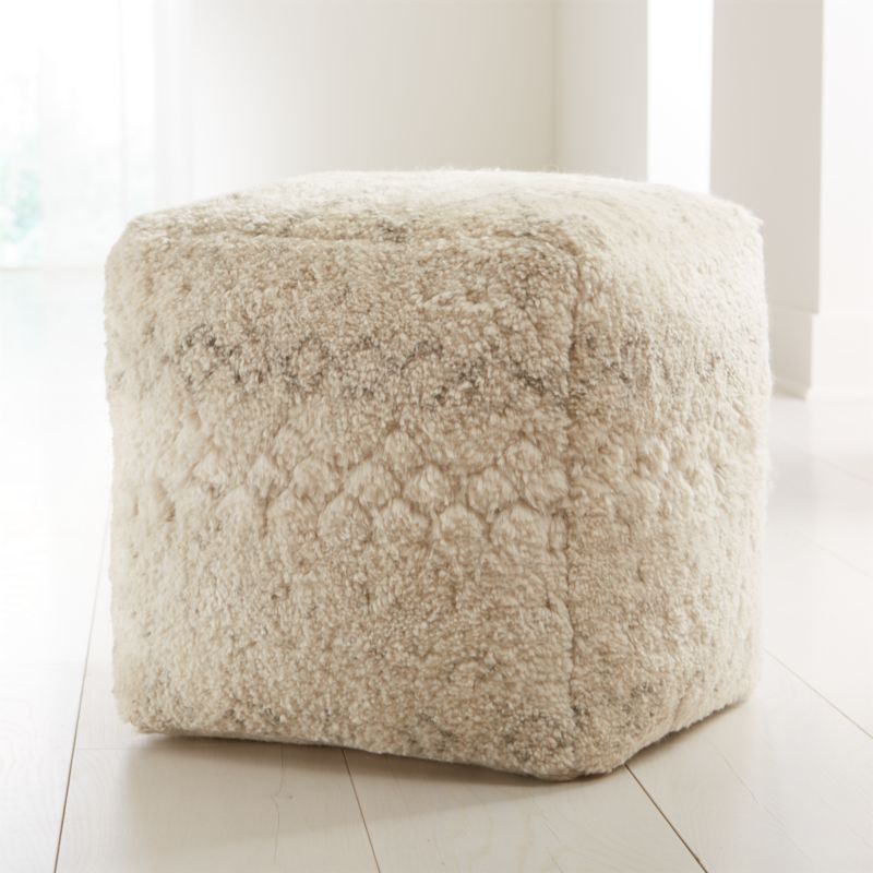 Ferraco Grey Moroccan Pouf 18"x18" | Crate and Barrel | Crate & Barrel