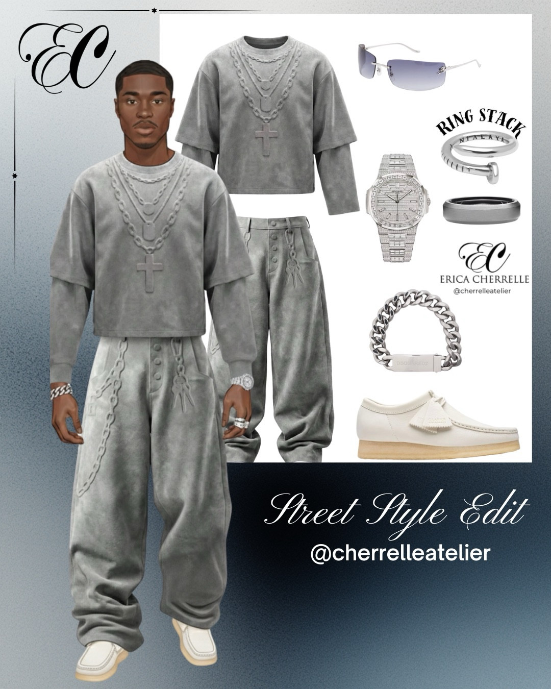 Streetwear, but make it intentional📌.
Relaxed layers, icy tones, heavy silver, and that effortless “I didn’t try, but I did” energy. This is how men’s street style levels up—clean, confident, and quietly luxe.

If your fits don’t match your lifestyle yet, that’s where I come in. I style men who want to stand out without doing the most. From everyday drip to main-character moments, I curate looks that speak before you do.

Tap in. Your wardrobe deserves better.
📲 Styling services available
@cherrelleatelier 🔥

#ericacherrelle #streetstyle #menswear #Streetwear #mensstreetstyle

#LTKootd #LTKdayinmylife #LTKTall