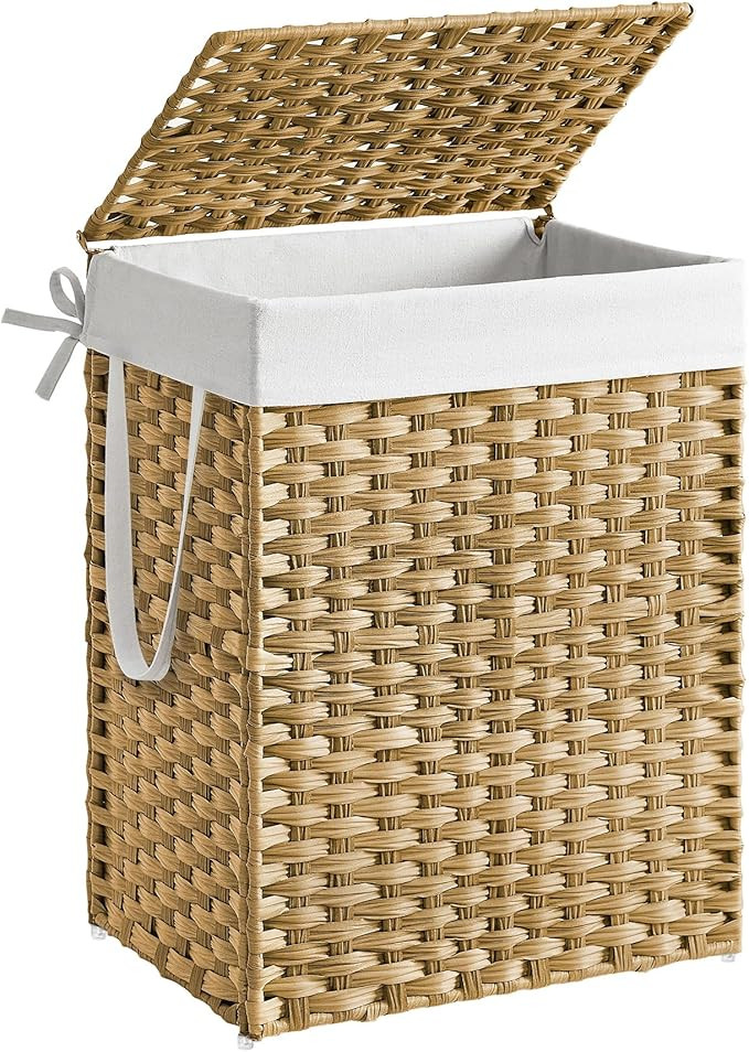 SONGMICS Laundry Hamper with Lid, 23.8 Gallon (90 L) Synthetic Rattan Clothes Laundry Basket with... | Amazon (US)