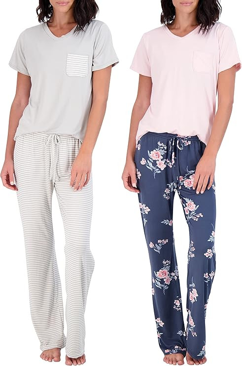 Real Essentials 2 Pack: Women’s Pajama Set Super-Soft Short & Long Sleeve Top With Pants (Avail... | Amazon (US)
