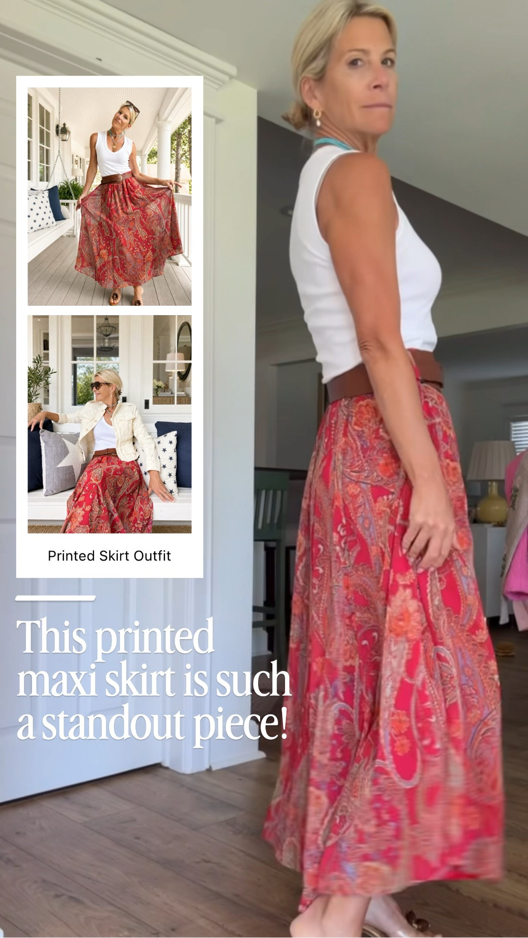 This printed maxi skirt is such a standout piece! The flowy silhouette and rich paisley print make it easy to style with a simple tank and lightweight jacket for brunch, vacation dinners, outdoor parties, or early fall gatherings.

👩‍💻 LTK PRO TIPS
❤️ Heart = Support my posts ;-)
🔖 Save = Get sale &restock alerts for the things you love!
📋 Lists = Keep favorites organized (List ideas: Christmas, Birthdays, and Vacations!)
📲 Share = Send lists and products to a friend (or your daughters like me).
💬 Comment = Ask me anything, and I’ll answer. ;-)

#LTKootd #LTKSeasonal #LTKOver40
