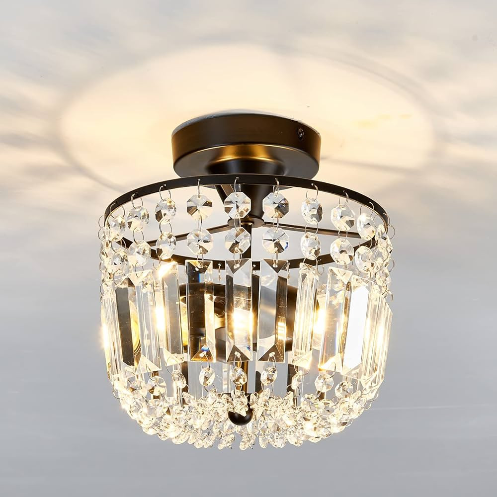 YYJLX Small Crystal Chandelier 2- Lights ，Modern Semi Flush Mount Ceiling Light Fixture for Hal... | Amazon (US)
