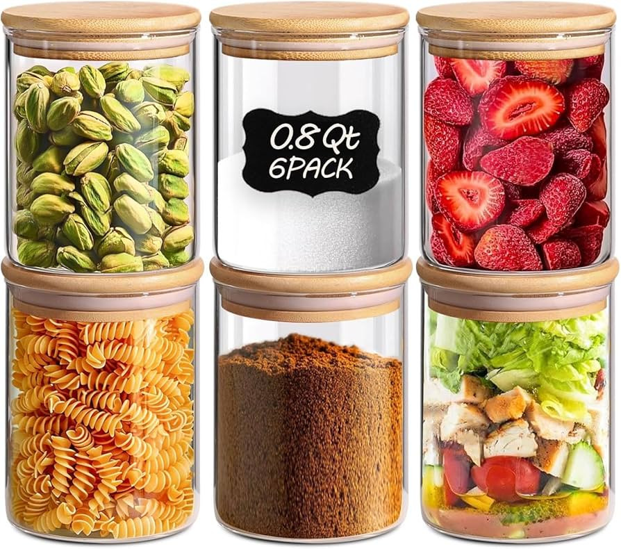 ComSaf Glass Storage Containers with Lids 0.8 Qt, 6 Pack Small Glass Jars | Amazon (US)