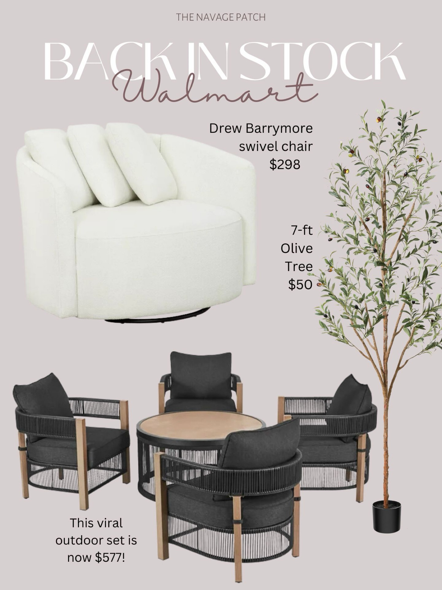 Back in stock at Walmart, Walmart home, Better Homes & Gardens viral outdoor seating, conversation set, 7-ft olive tree, look for less, home decor, Walmart deals, Walmart find 

#LTKsalealert #LTKSeasonal #LTKhome