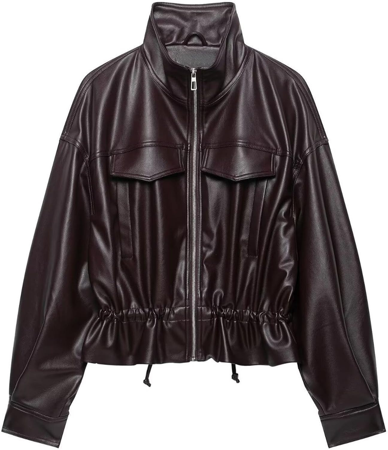 Women’s Faux Leather Motorcycle Jacket Long Sleeve Bomber Coat | Amazon (US)