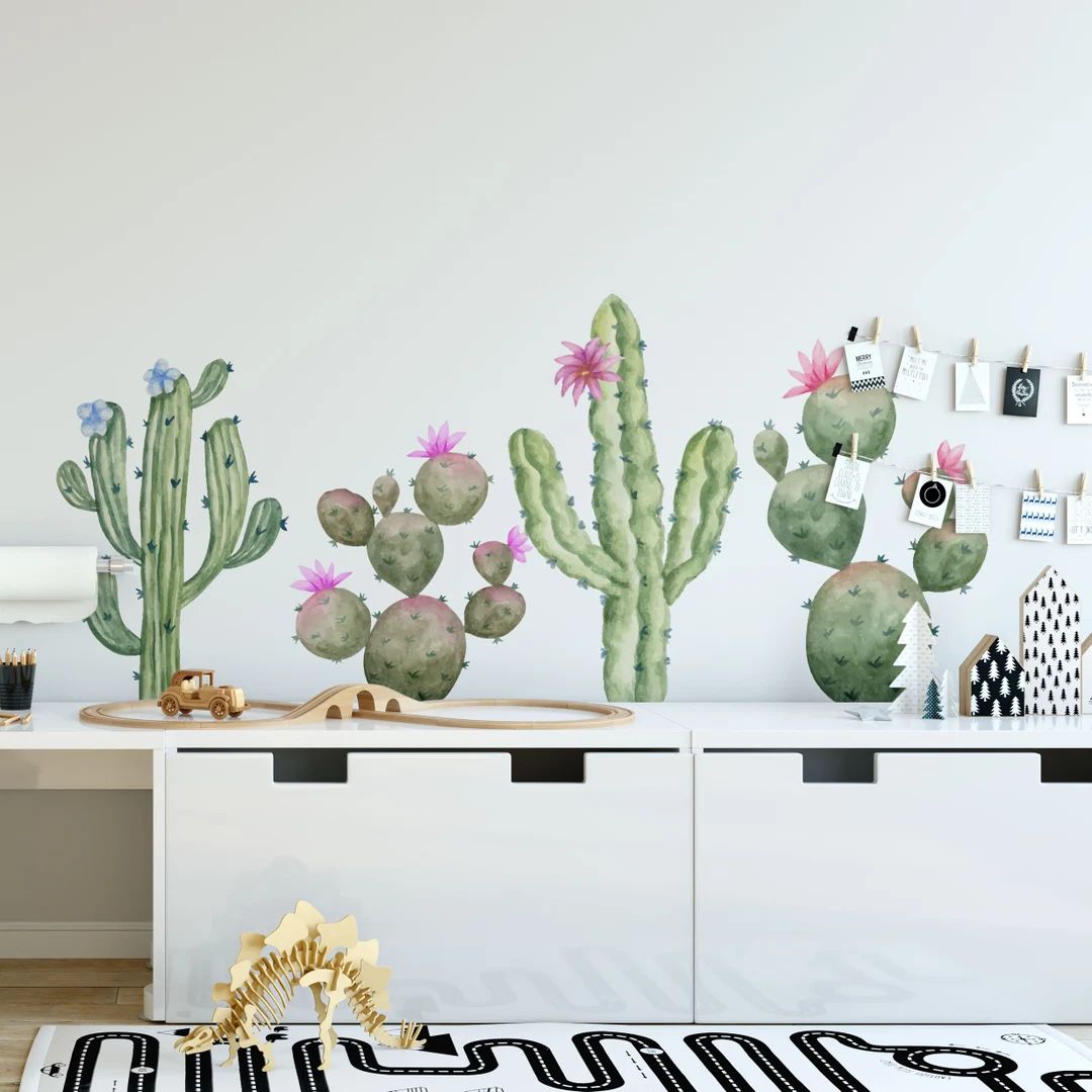 Cactus decal, tropical wall decal, cacti nursery decor, cactus wall decal, cactus nursery decor, ... | Etsy (US)