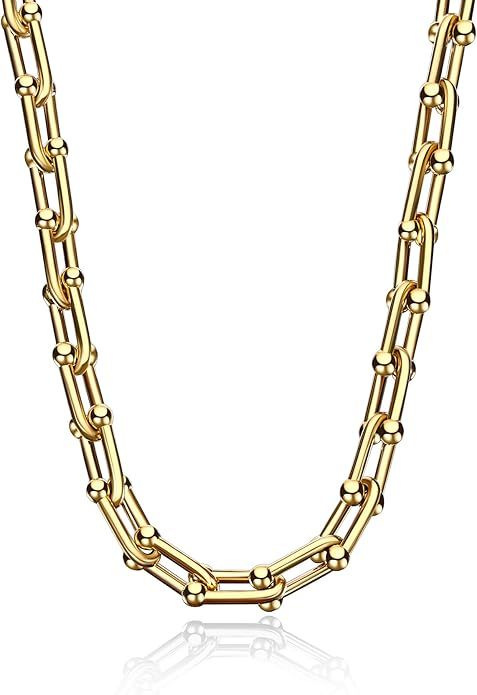 Bestyle Chunky 16"+2" Women Chain Hardwear Necklace in Horseshoe Link, Iconic Chain Choker for Wo... | Amazon (US)