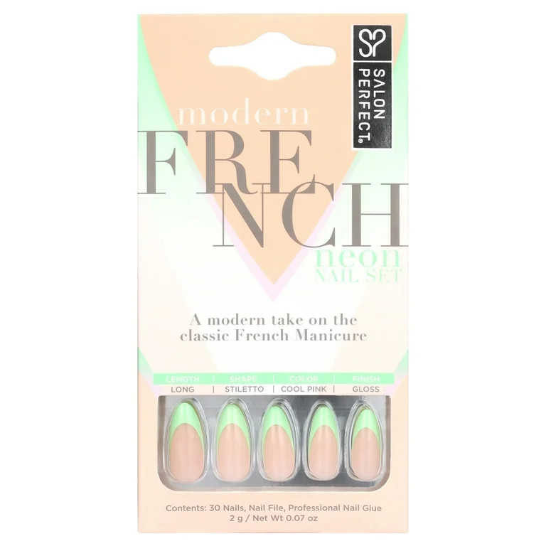 Salon Perfect Artificial Nails, 145 Neon Modern French Mint File & Glue Included, 30 Nails - Walm... | Walmart (US)