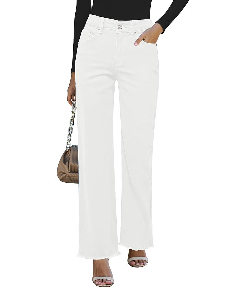 GRAPENT Straight Leg Jeans for Women High Waisted Stretchy Frayed Raw Hem Loose Denim Pants Casua... | Amazon (US)