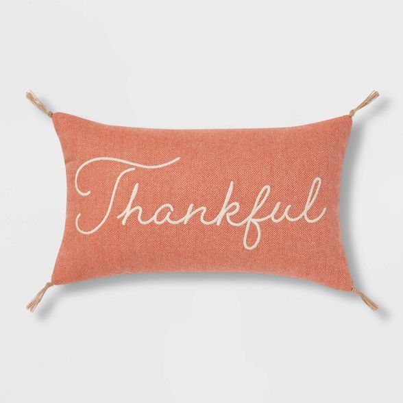 Tweed Embroidered 'Thankful' Lumbar Throw Pillow - Threshold™ | Target