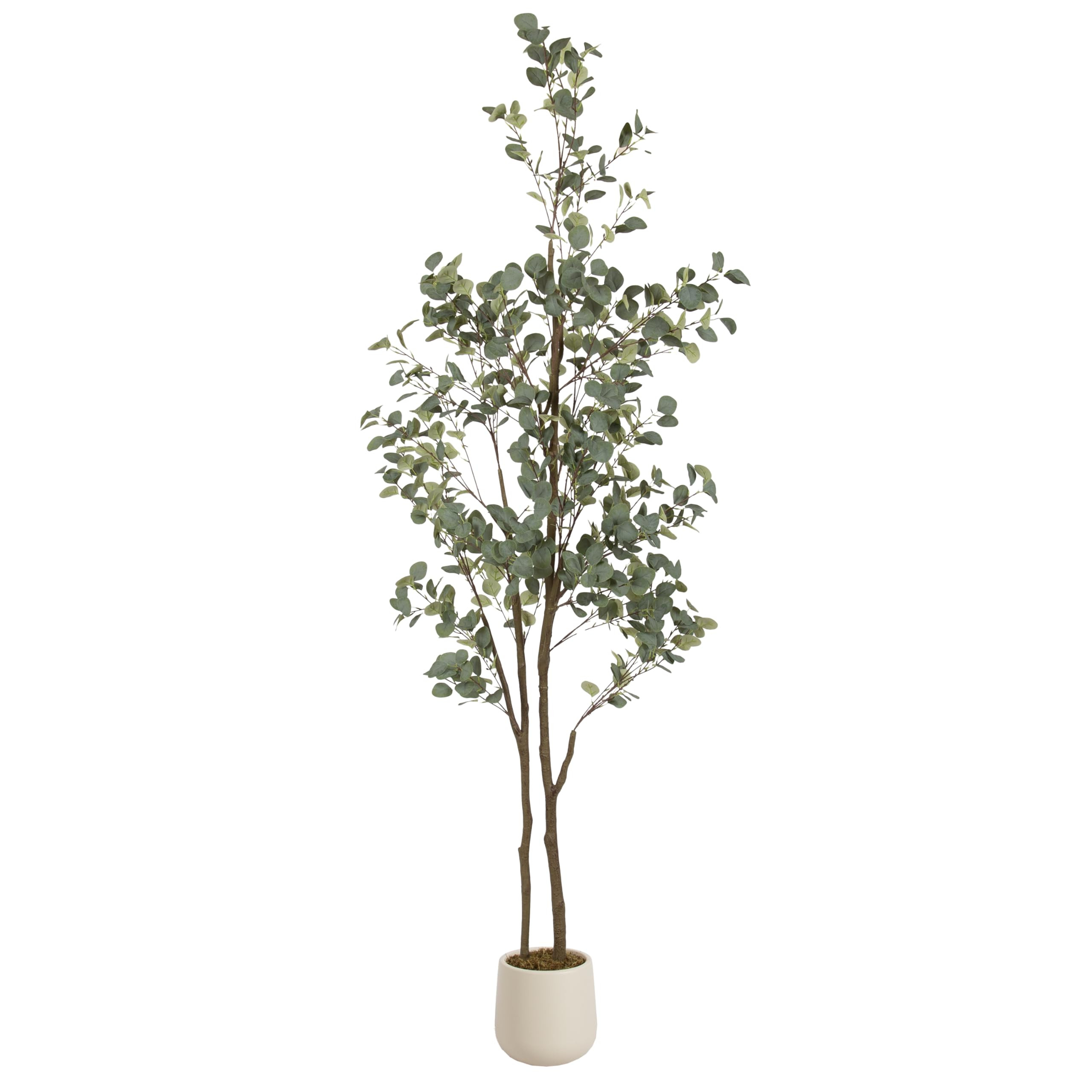 Kate and Laurel Eudora Faux Eucalyptus Tree with Jia Curved Planter Pot, 8 FT, Cream, Potted Arti... | Amazon (US)