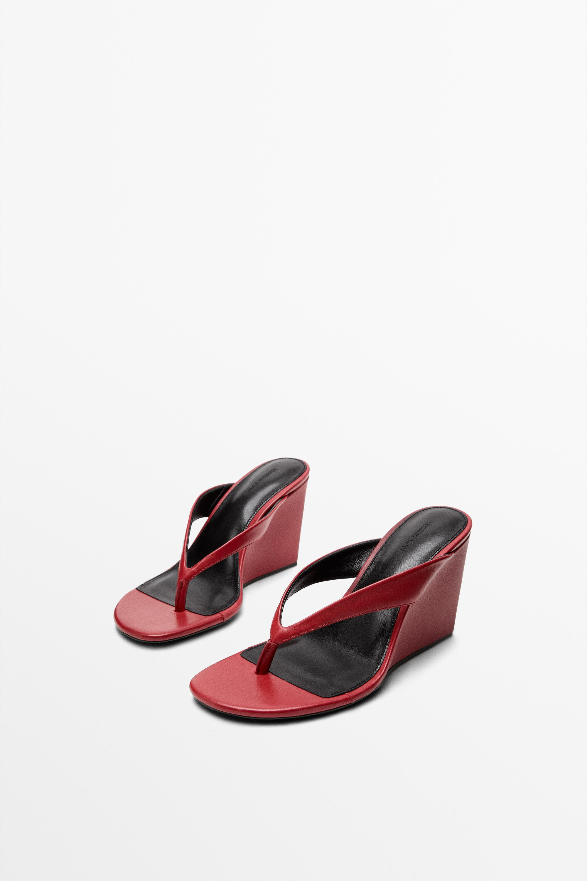 Leather wedges with toe divider | Massimo Dutti UK