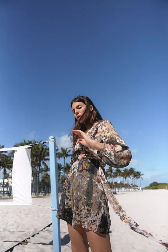 PRINTED BELTED MINI DRESS | Zara US