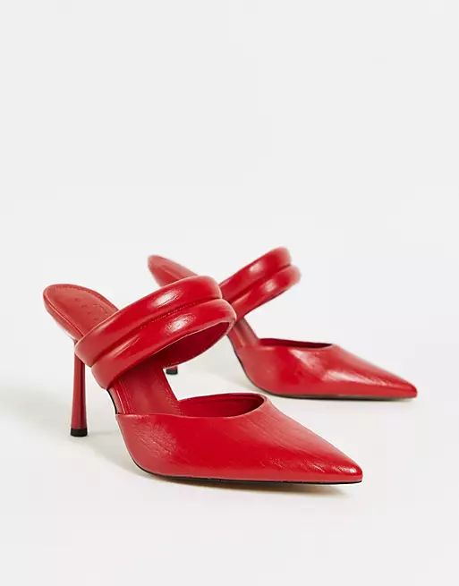 ASOS DESIGN Paxton padded heeled mules in red | ASOS (Global)