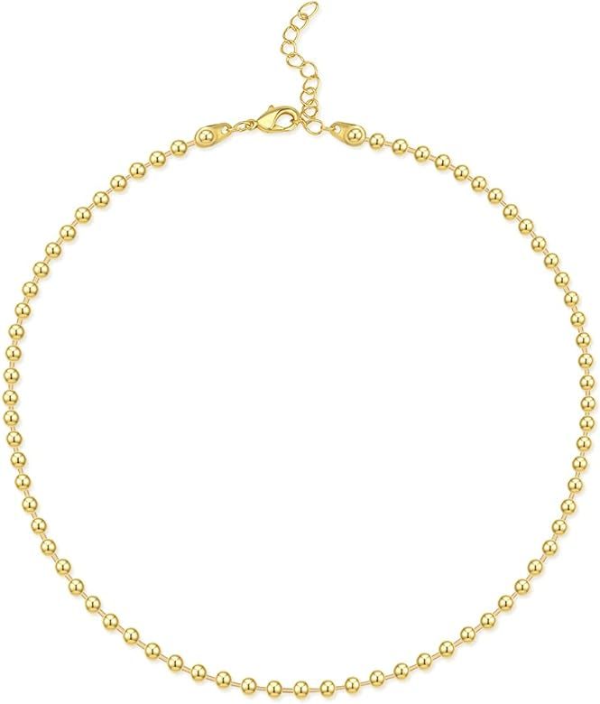 Hapuxt Gold Beaded Ball Chain Choker,18K Gold Beaded Ball Chain Necklace for Women | Dainty Hollo... | Amazon (US)