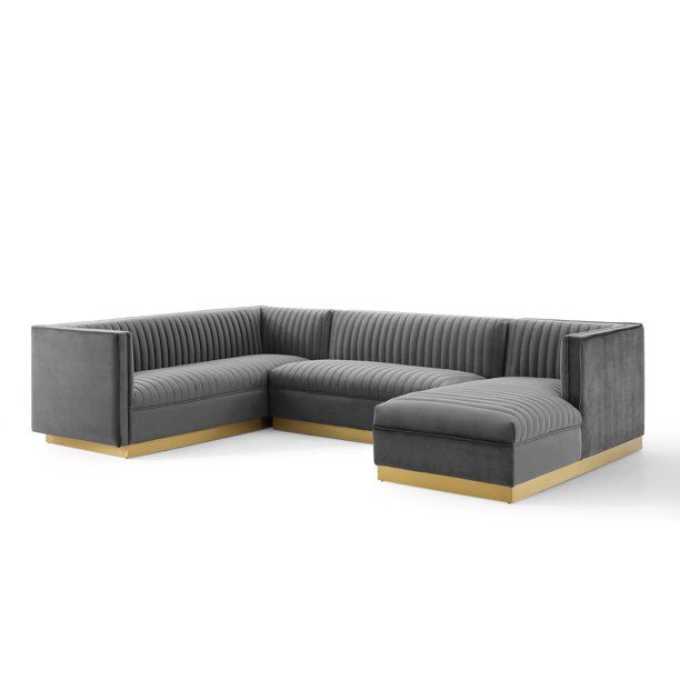 Modway Glamour 3 Piece Performance Velvet Sectional Sofa Set in Gray | Walmart (US)