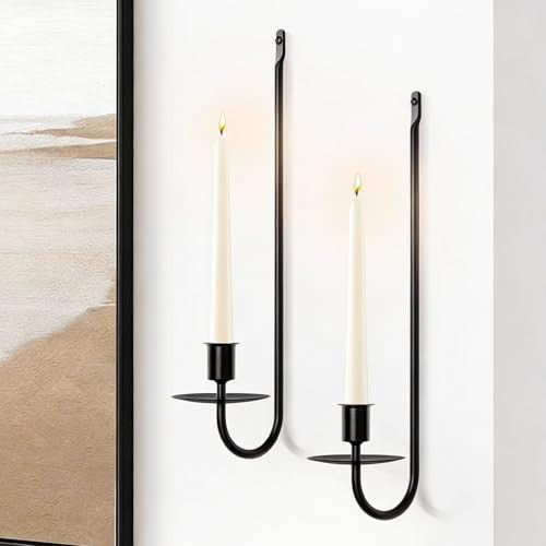 Zonon 2 Pcs Wall Candle Sconces, 23.6" Black Wall Candle Holder Set with Mounting Hardware, Modern Iron Candles Sconces for Living Room Farmhouse Fireplace Wedding Home Decor | Amazon (US)