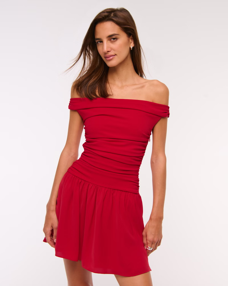 Women's Off-The-Shoulder Ruched Mini Dress | Women's Dresses & Jumpsuits | Abercrombie.com | Abercrombie & Fitch (US)