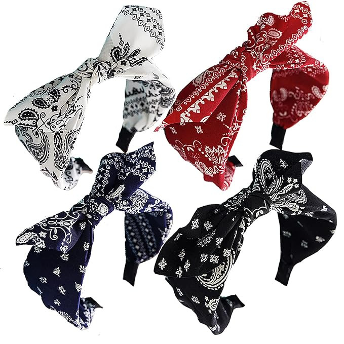 Paisley Print Wide Bow Headbands for Women Bandana Rabbit ear Elastic Hairband Cute Knot Headband... | Amazon (US)